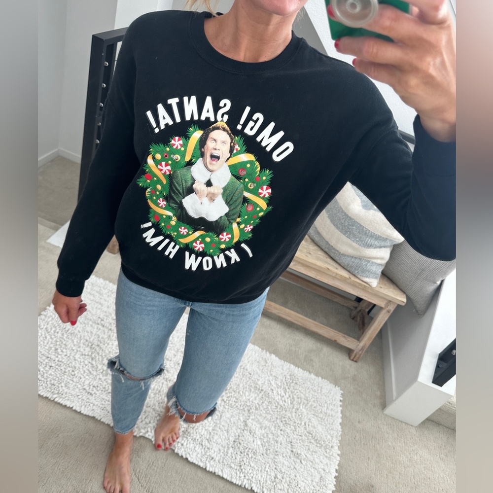 ELF OMG Santa black lightup I Know Him Holiday Ugly Sweater Christmas Festive XS - Picture 3 of 13